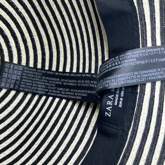 Zara Womens Striped Wide-Brim Sun Hat Size M Black & White - Picture 5 of 7